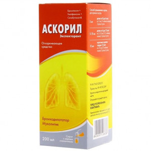 АСКОРИЛ ЭКСПЕКТОРАНТ 2МГ.+50МГ.+1МГ/5МЛ. 200МЛ. Б/САХАРА Р-Р Д/ПРИЕМА ВНУТРЬ ФЛ.